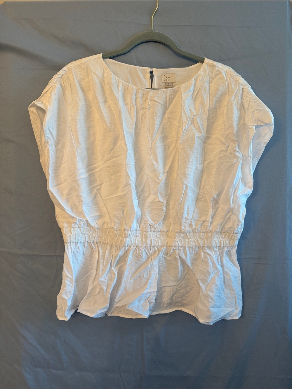 A new day White Elastic-Waist Short Sleeve Peplum Top